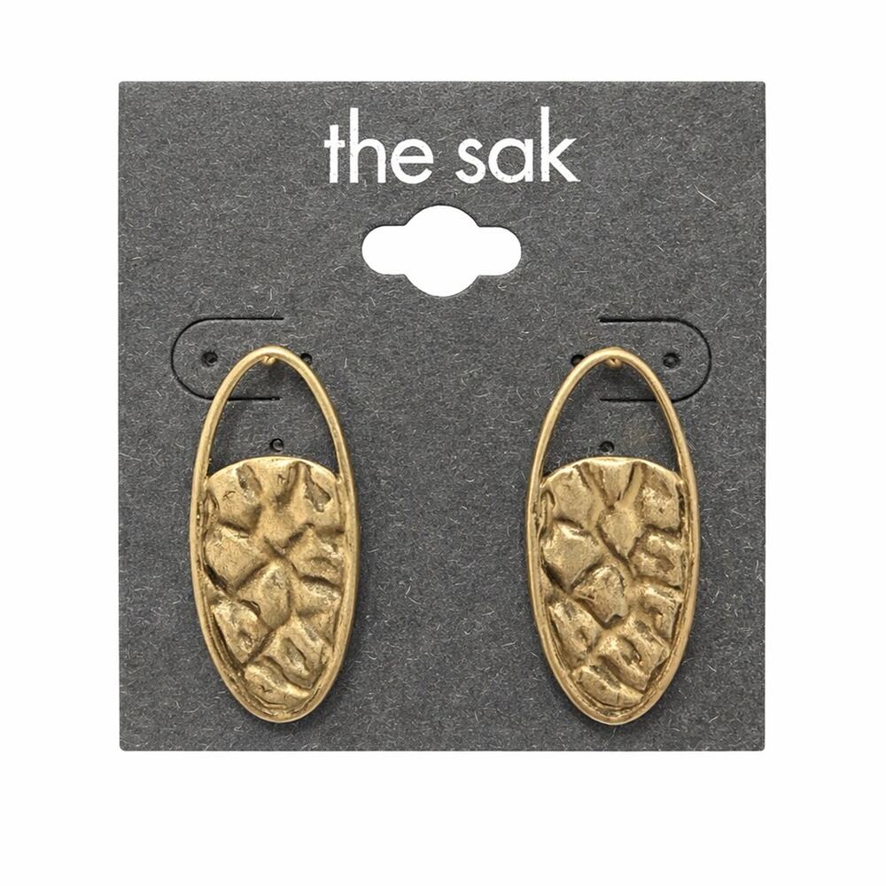 The Sak Gold Hammered Oval Drop Earrings Textured Statement Nwt 6$